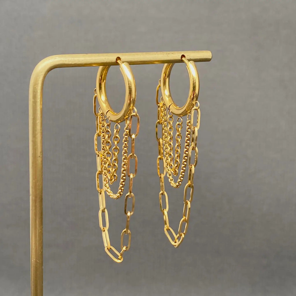 Chain Fringe 18K Gold Plated S.Steel Huggie Earrings