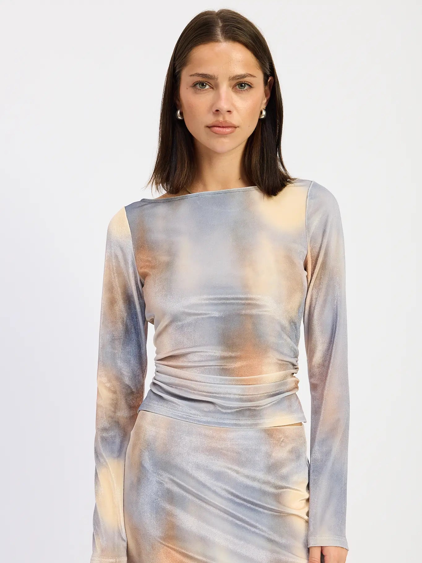 Velvet Boatneck Long Sleeve Top