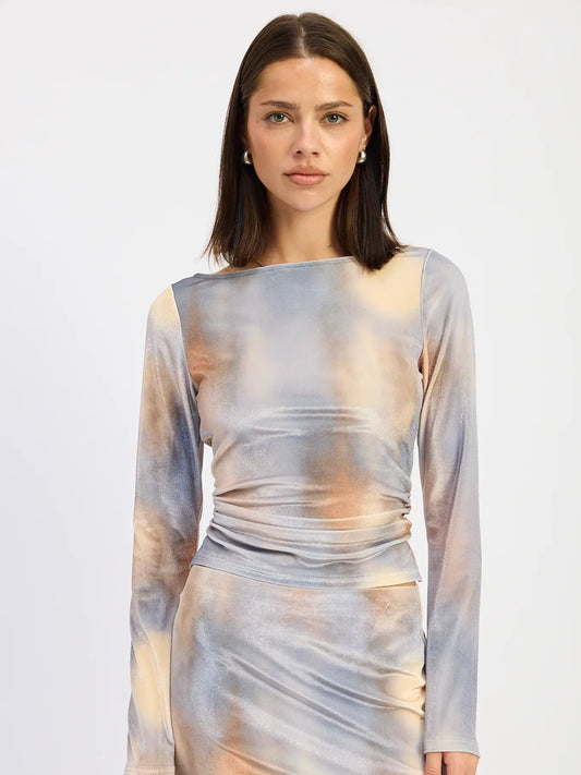 Velvet Boatneck Long Sleeve Top