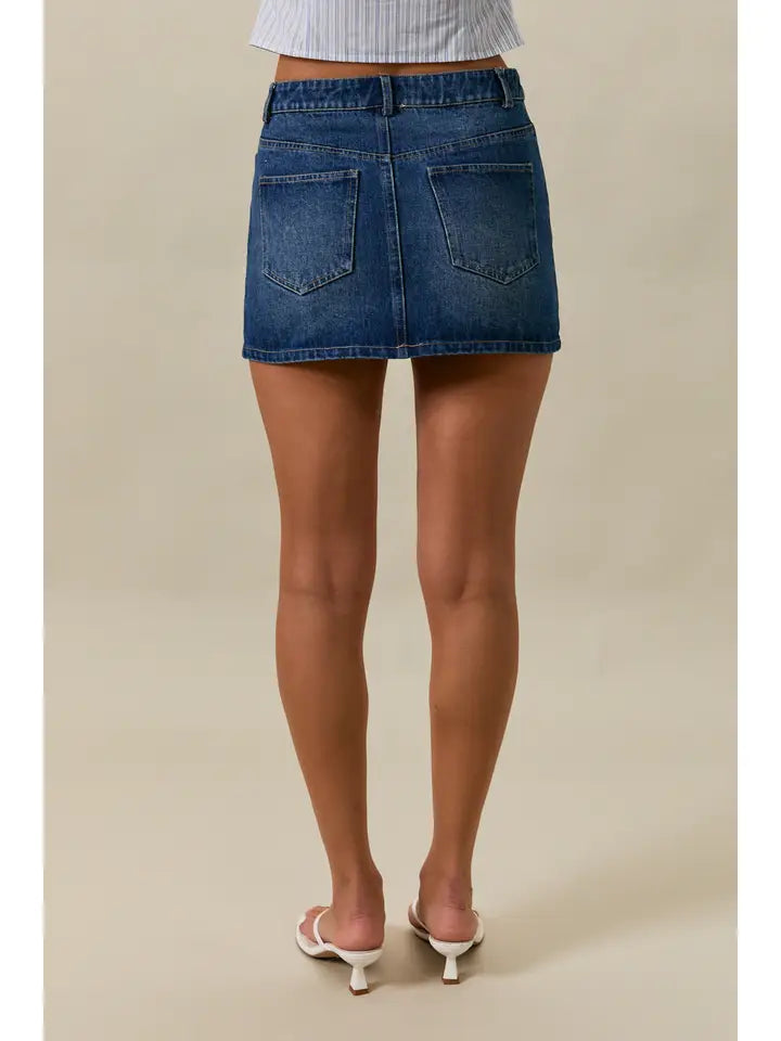 Mid Waisted Washed Denim Mini Skirt