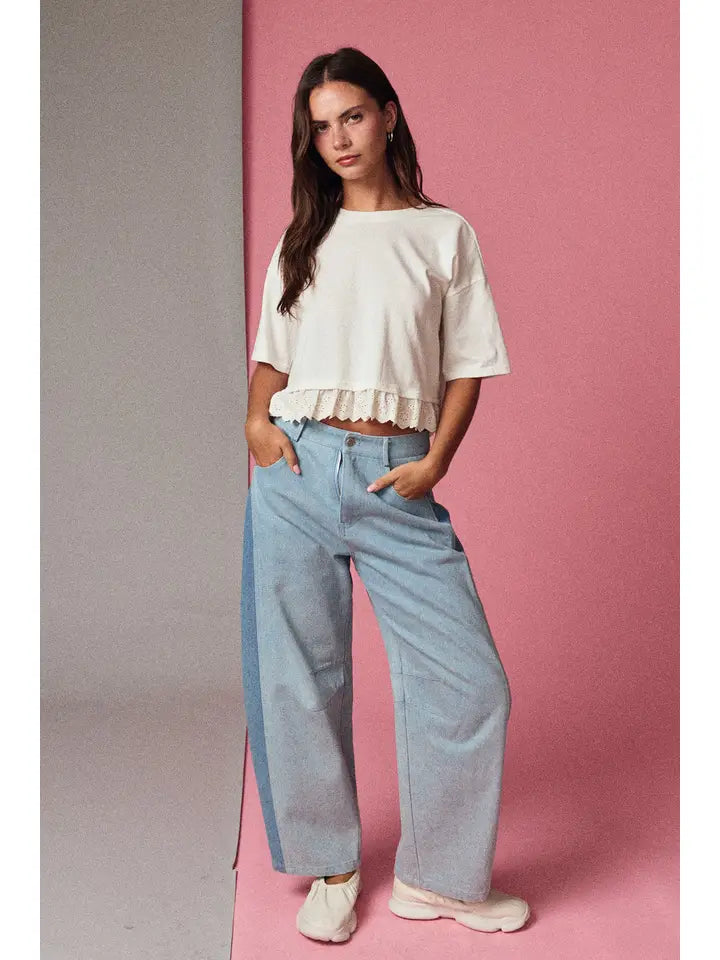Eyelet Hem Boxy Knit Top