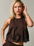 Halter Neck Lace Trim Detail Sleeveless Top