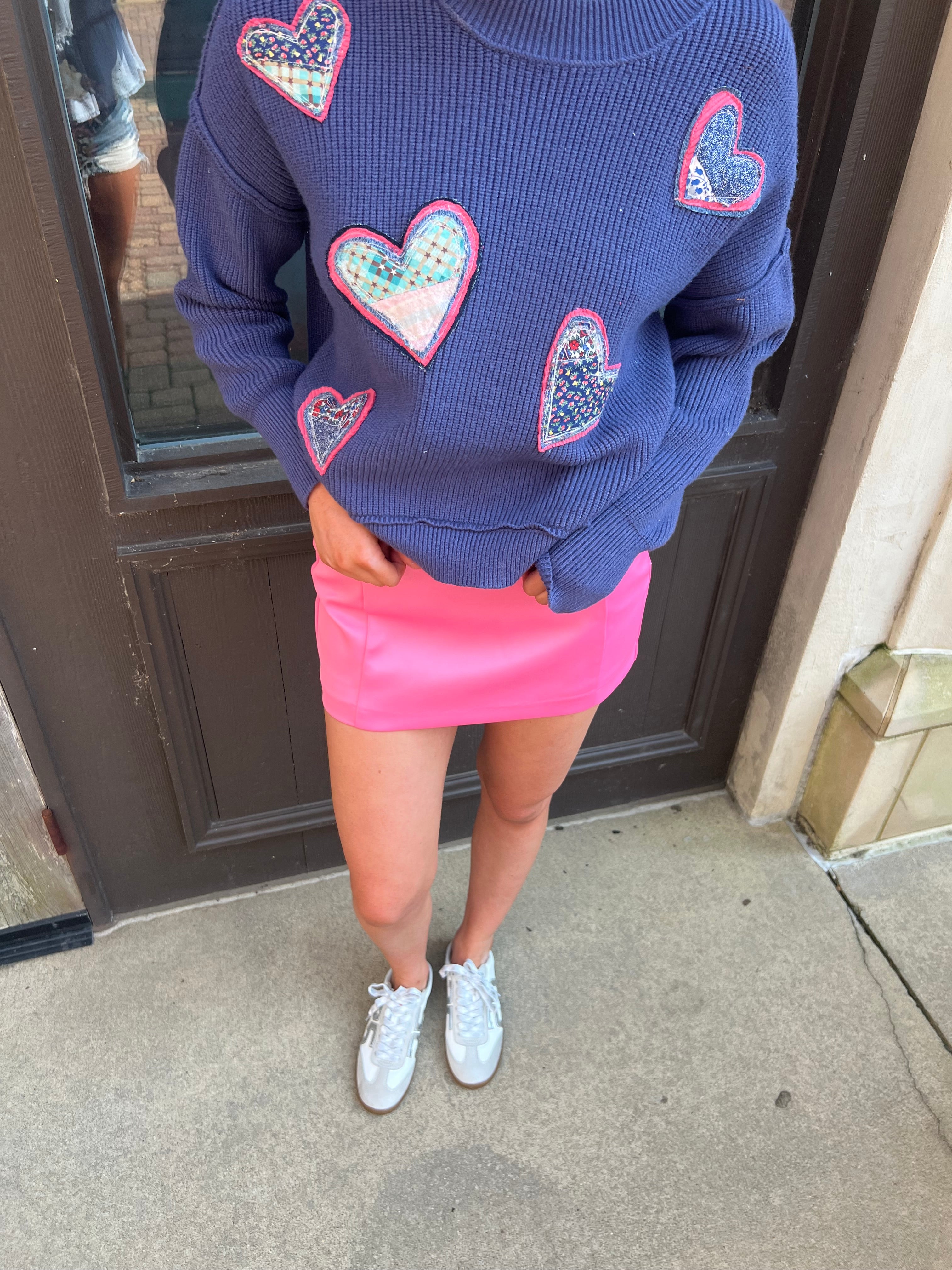 OOAK Heart Patchwork Mock Neck Sweater