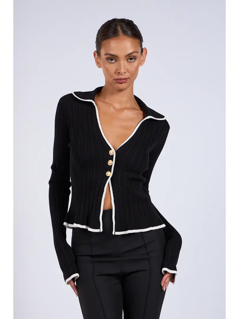 STM CONTRAST TRIM CARDIGAN SWEATER