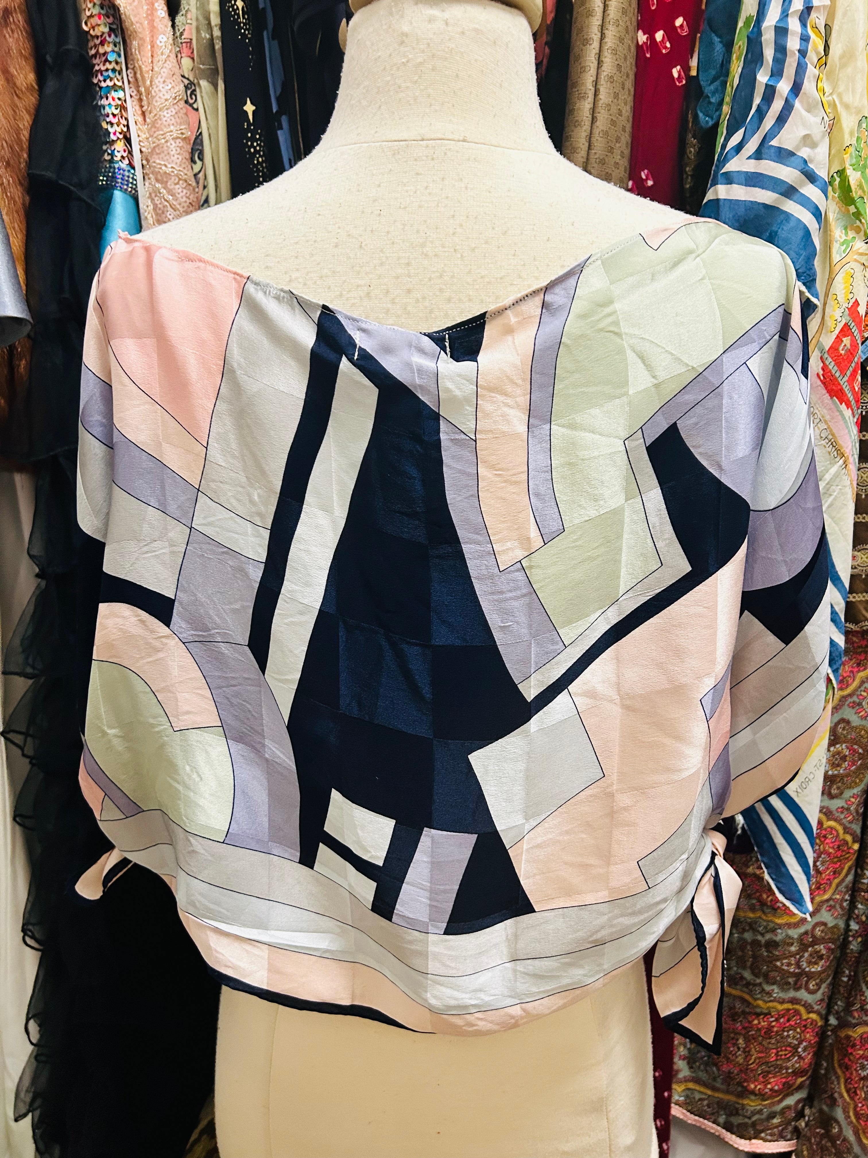 OOAK Vintage Geo Silk Scarf Poncho or Top