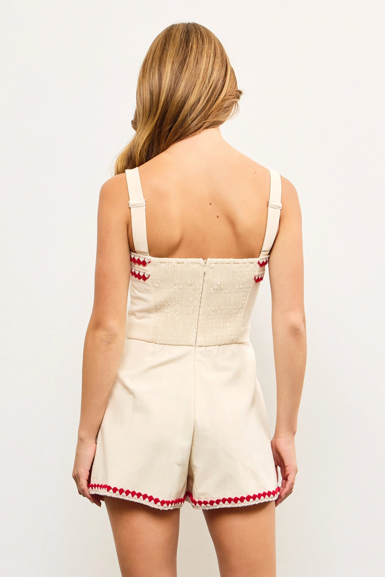 Embroidered Edge Sleeveless Romper