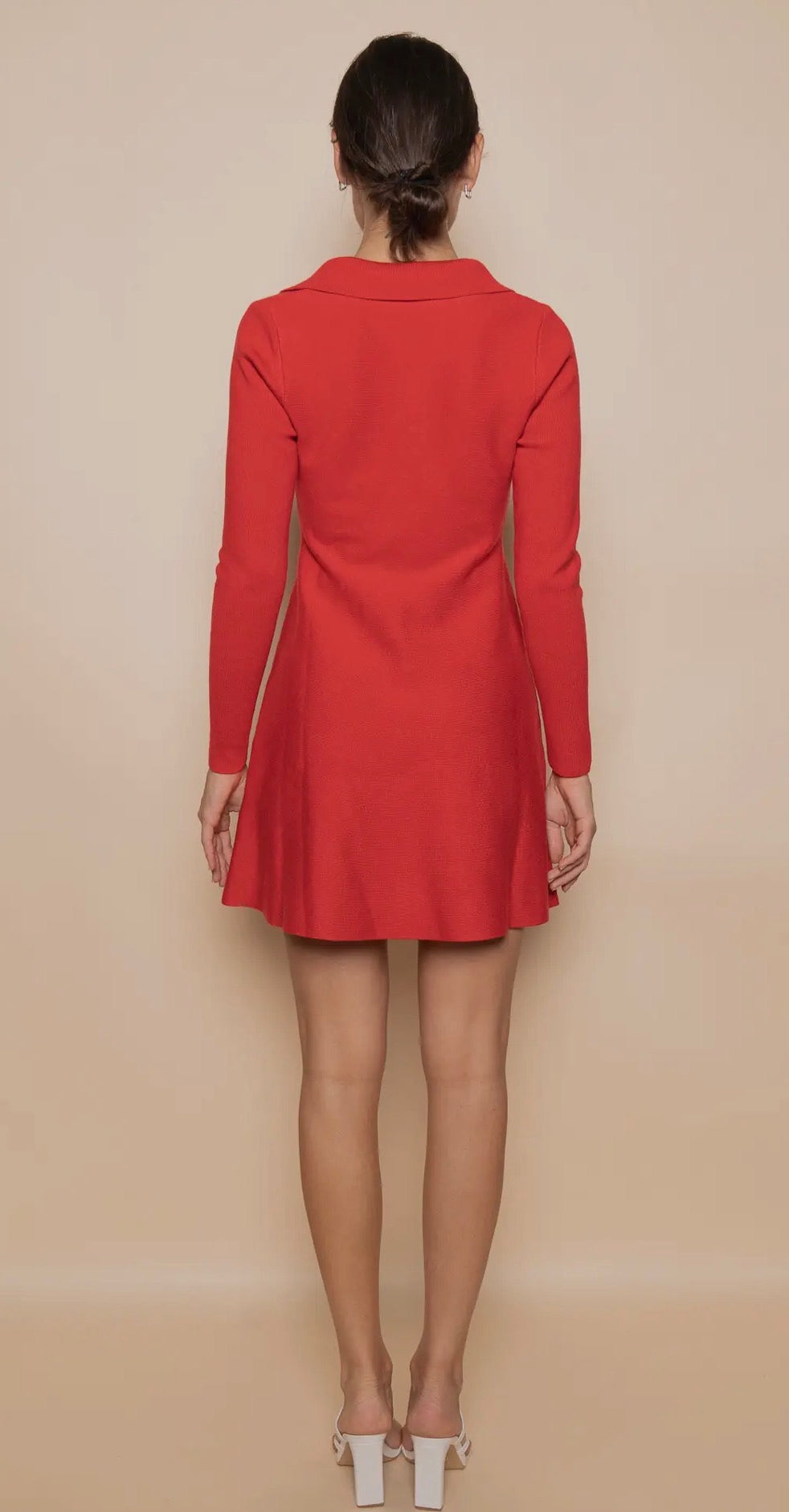 VNECK LONG SLEEVE COLLARED SWEATER DRESS