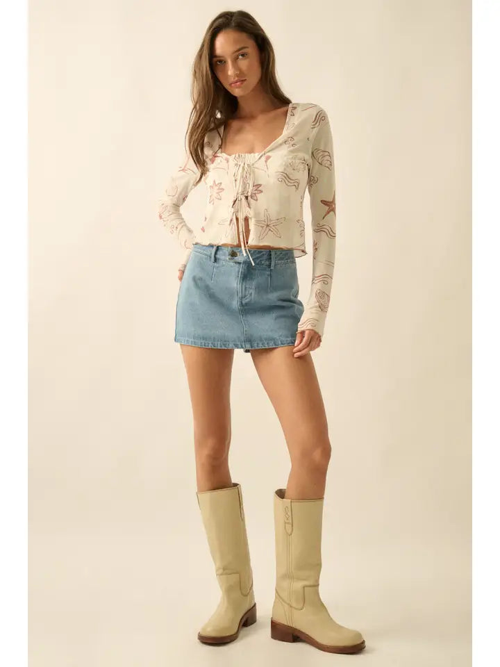 Denim Zip-Fly Belt Loop Mini Skort