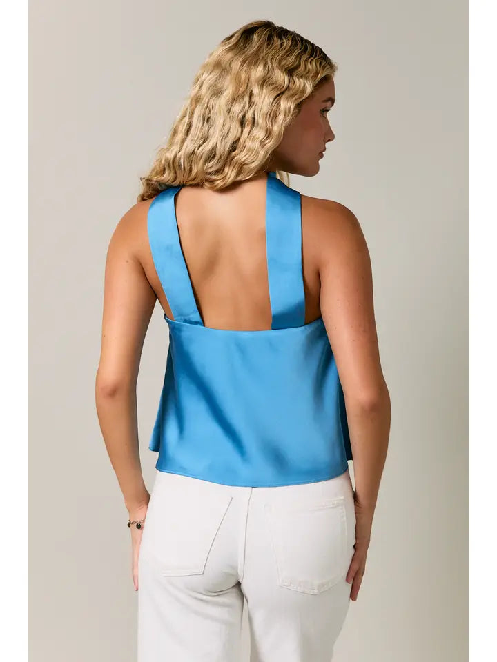 Strapless Scarf Detail Bias Satin Top