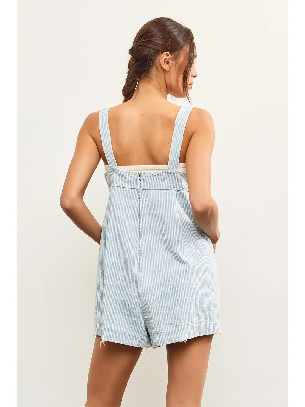 Striped Star Jaquard Sleeveless Denim Romper