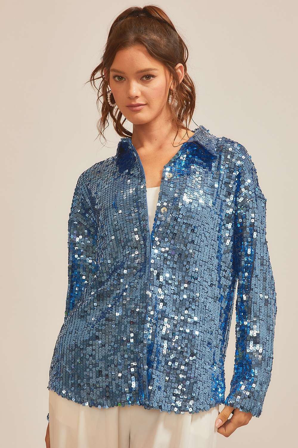 Square Sequin Oversize Shirt