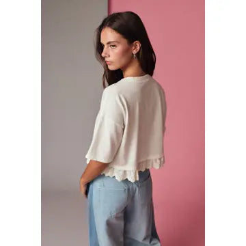 Eyelet Hem Boxy Knit Top
