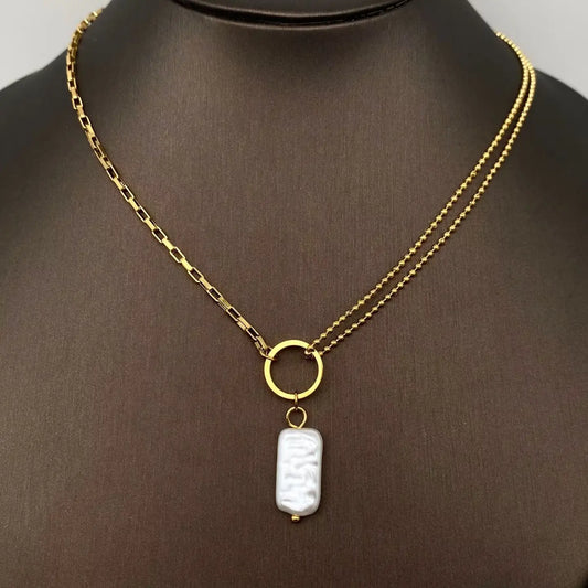 Imitation Baroque Pearl Charm18K Golden Ss Necklace