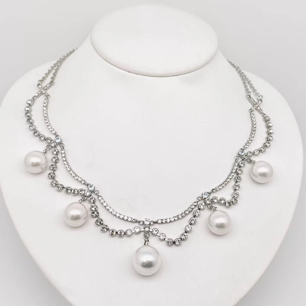 Pearl Pendant Inlaid Rhinestone Necklace
