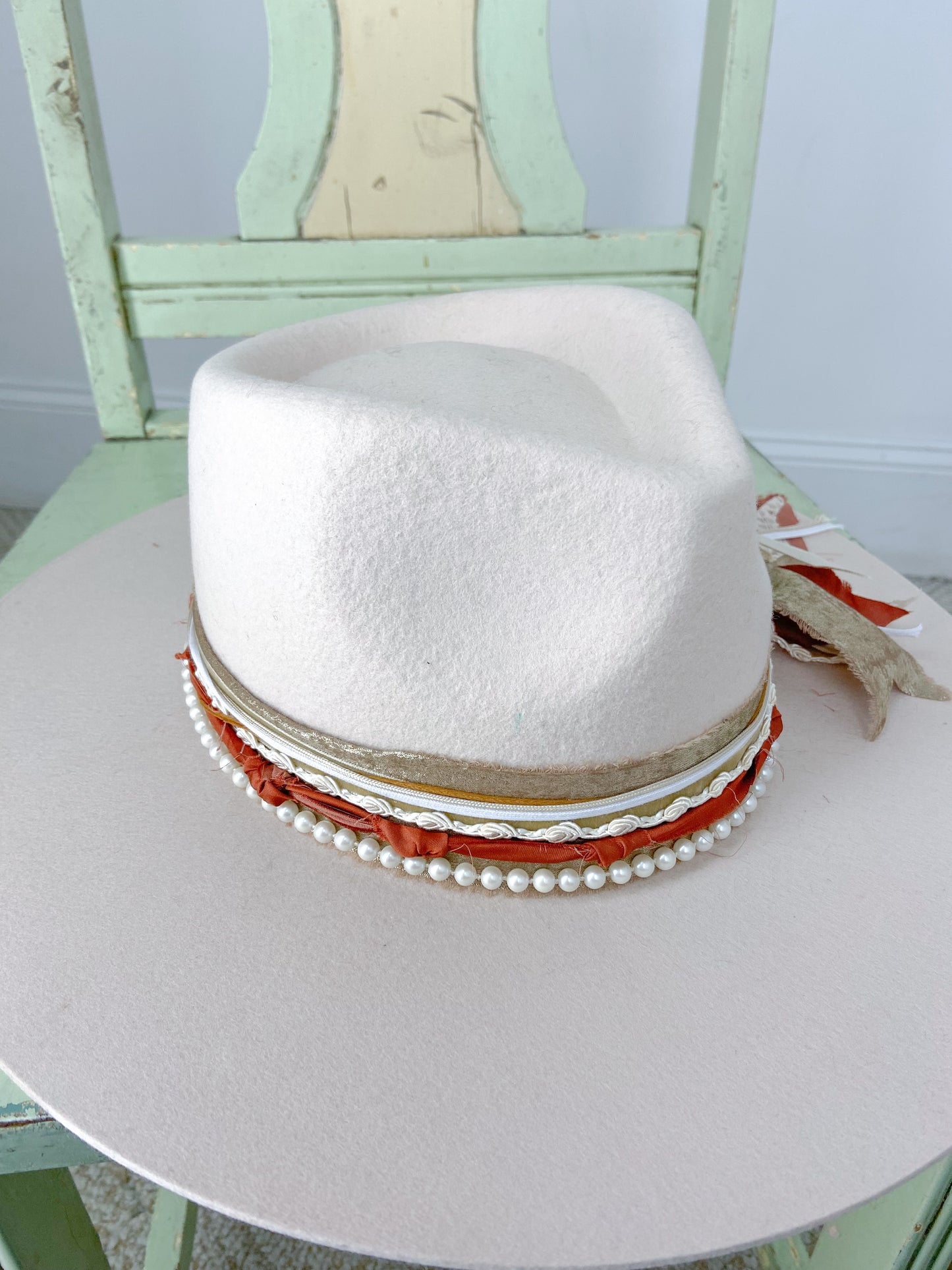 OOAK Champagne Dreams 100% Wool & Ribbon Stiff Bring Hat