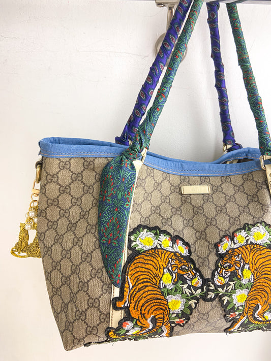 OOAK VINTAGE GUCCI PURSE WITH FLORAL TIGERS