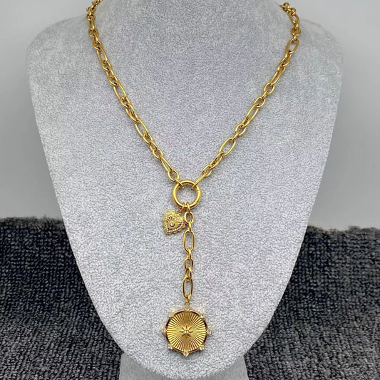 Sun & Heart Charm 18K Gold Plated S.Steel Y-Neck Chain