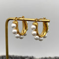 Inlaid Pearls 18K Gold Plated S.Steel Hoop Earrings