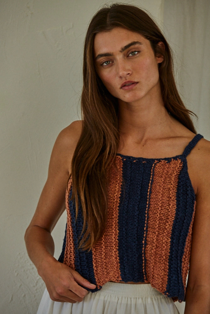 Knit Sweater Cotton Acrylic Crochet Striped Crop Top