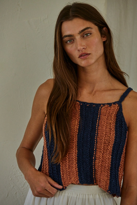 Knit Sweater Cotton Acrylic Crochet Striped Crop Top