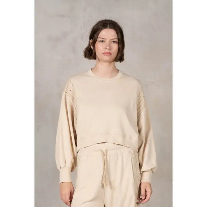 Eyelet Trim Sweatshirt