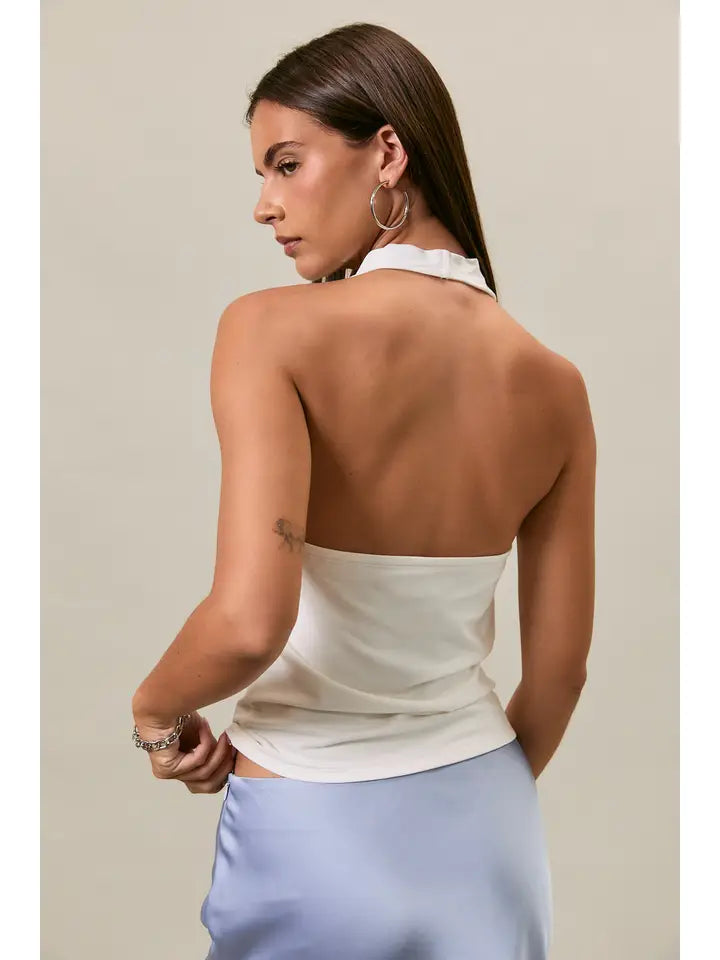 Cowl Neck Ruched Halter Top