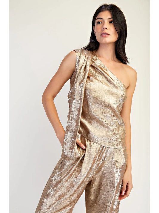 Shimmer Woven Asymmetric Scarf Top