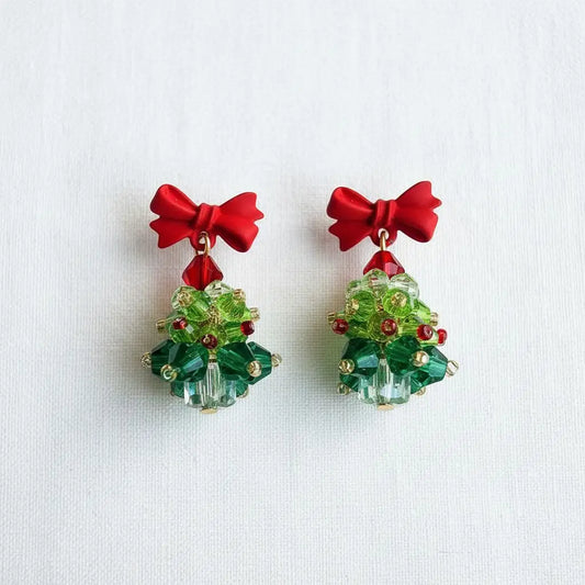 Vintage Christmas Tree Bow Earrings