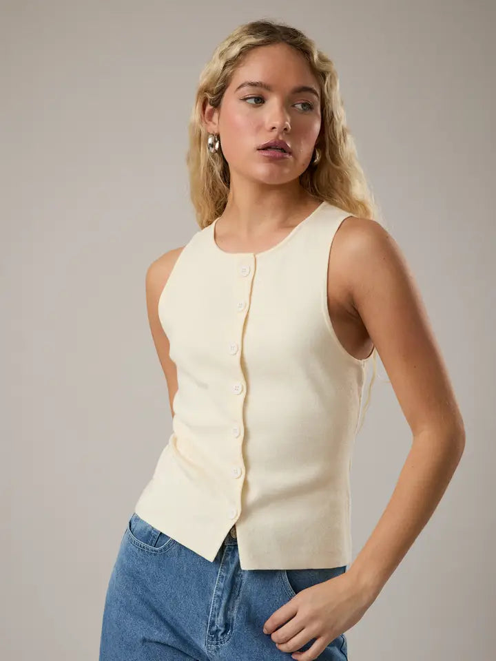 Sleeveless Button Down Sweater Tank