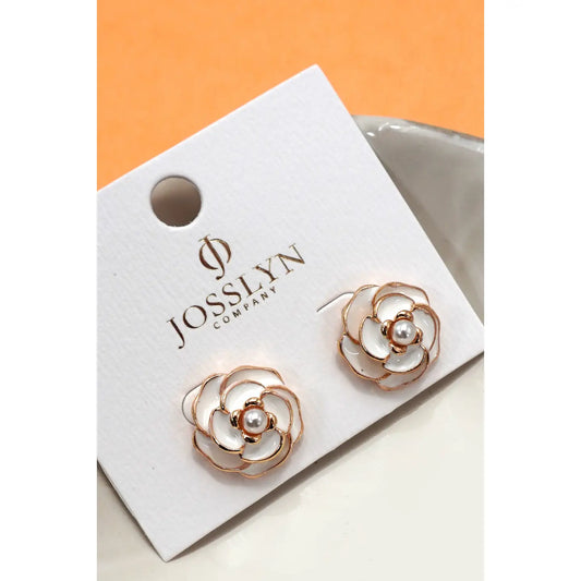Gold Flower Pearl Stud Earrings