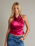LELIS Cowl Neck Satin Top with Strap