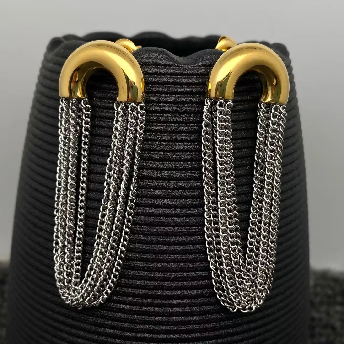 Chain Fringe 18K Gold Plated Ss Curved Post Earrings