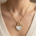 Mother of Pearl Heart Charm Toggle Paperclip Chain Necklace