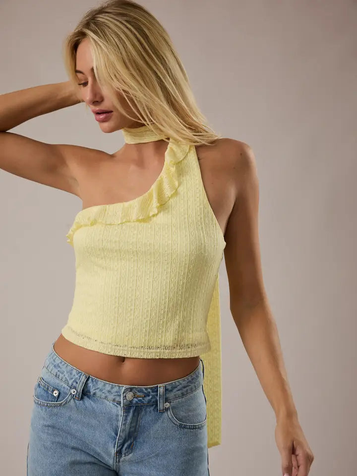 One Shoulder Attached Scarf Top