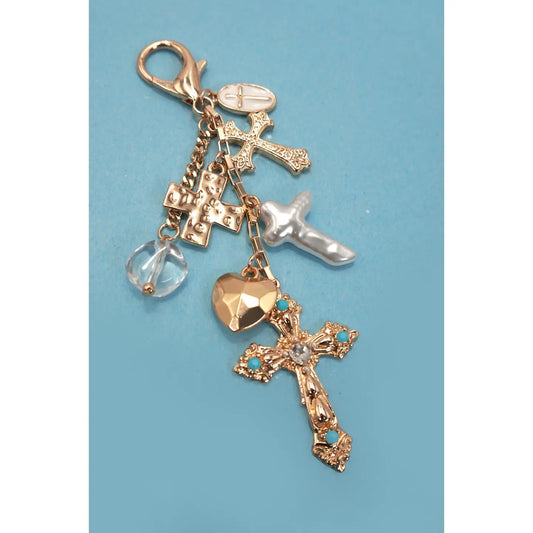 Bag Charm- Western Heart Pearlized Cross