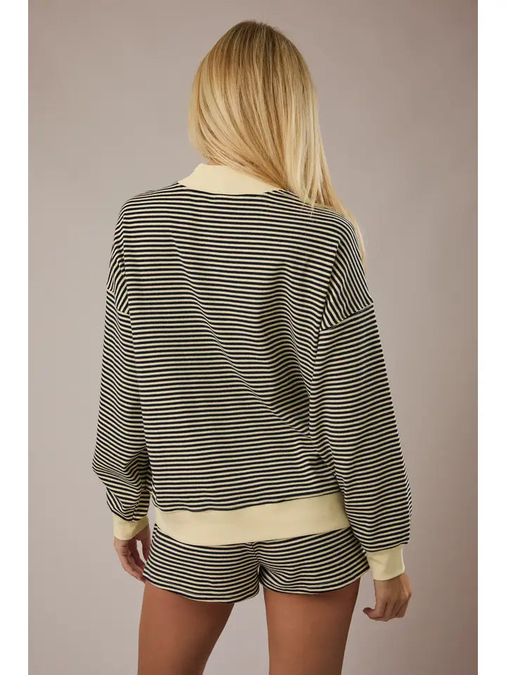 Mock Neck Stripe Sweatshirt