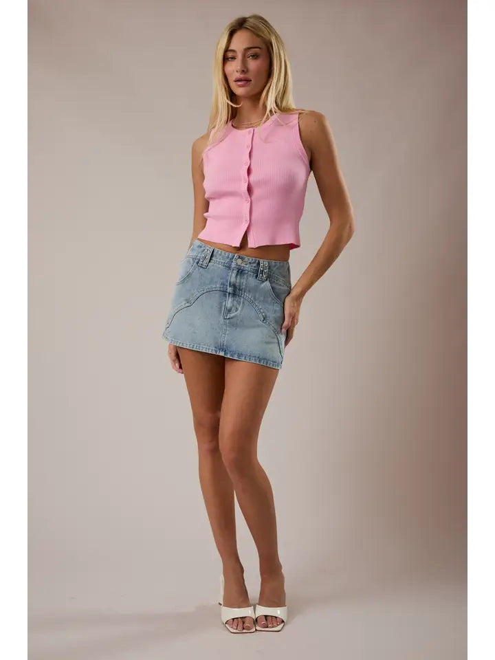 Low Rise Denim Skirt with Stud Detail