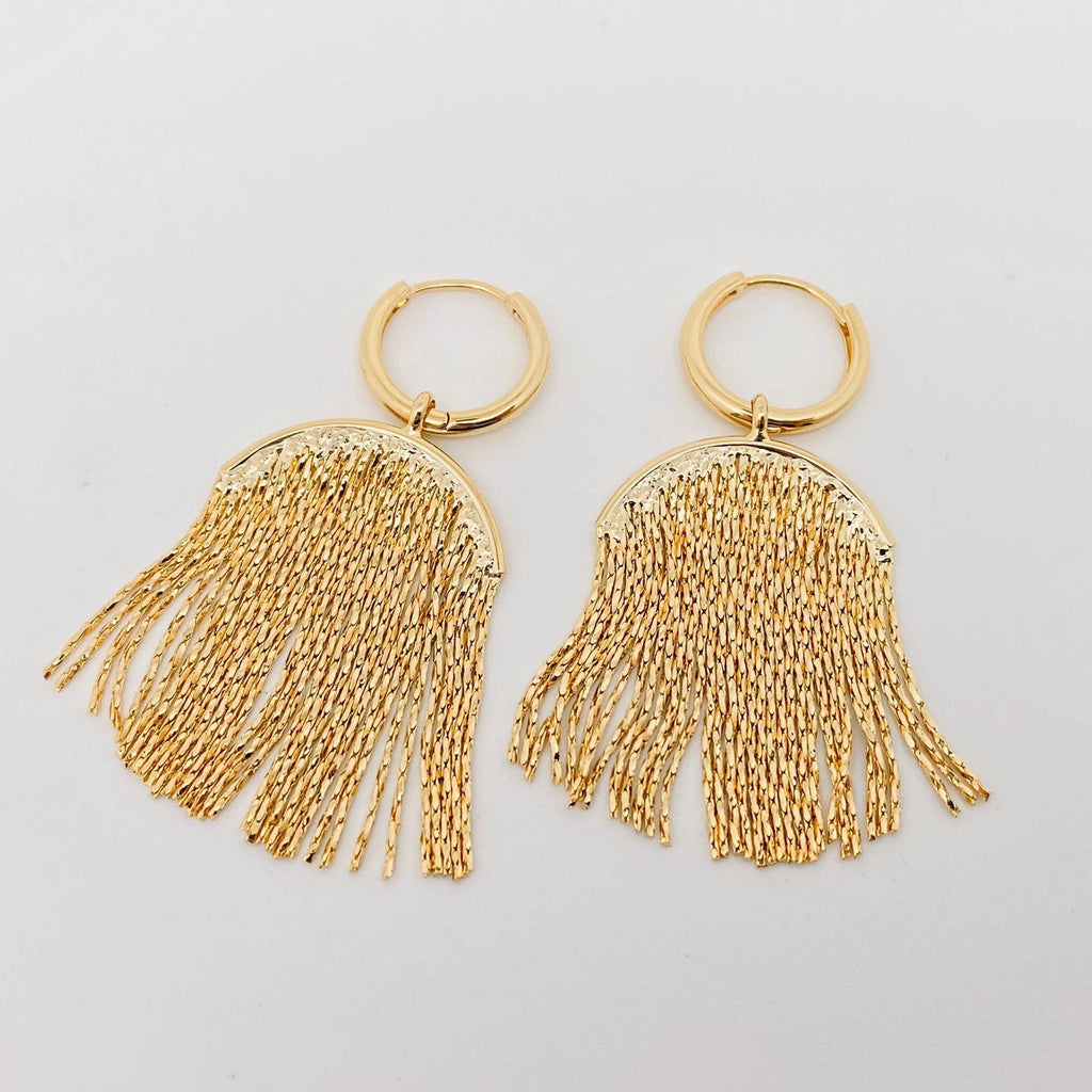 Gold Plated Metal Tassel Huggie Earring