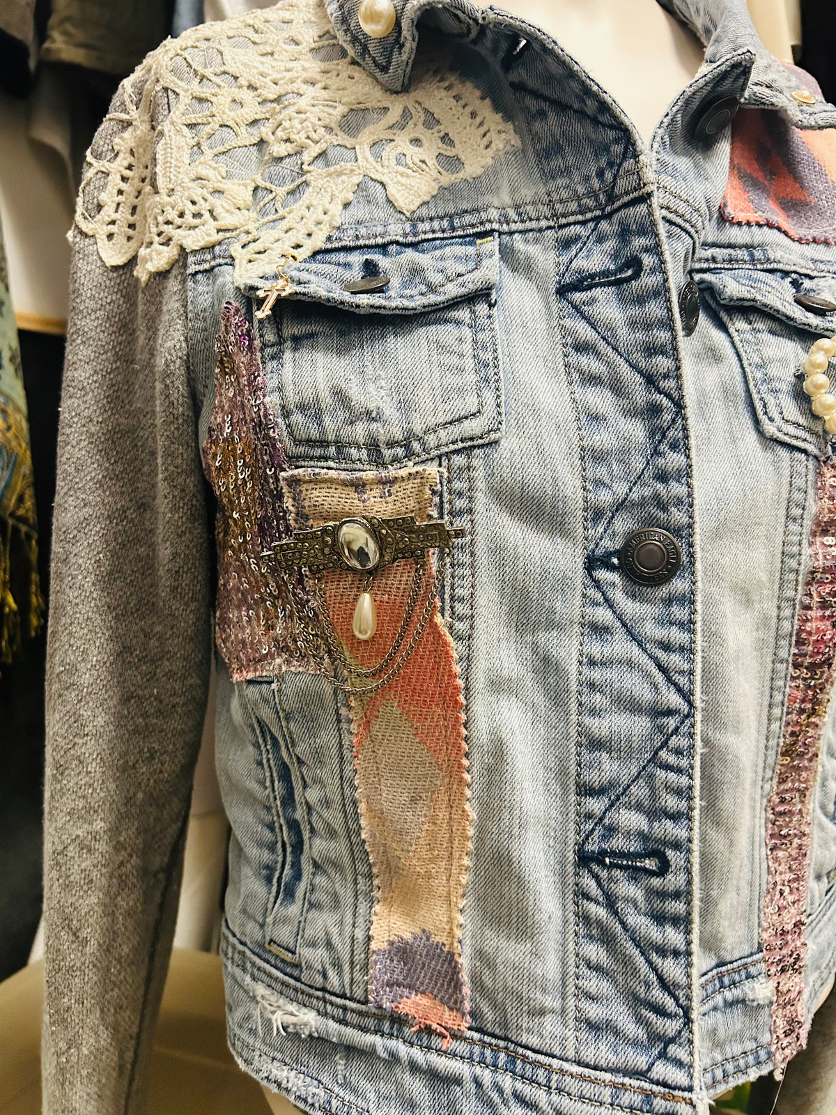 OOAK Vintage Denim Sweatshirt Sleeve Jacket