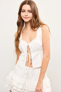 Scalloped Trim Edge Tie Front Sleeveless Top