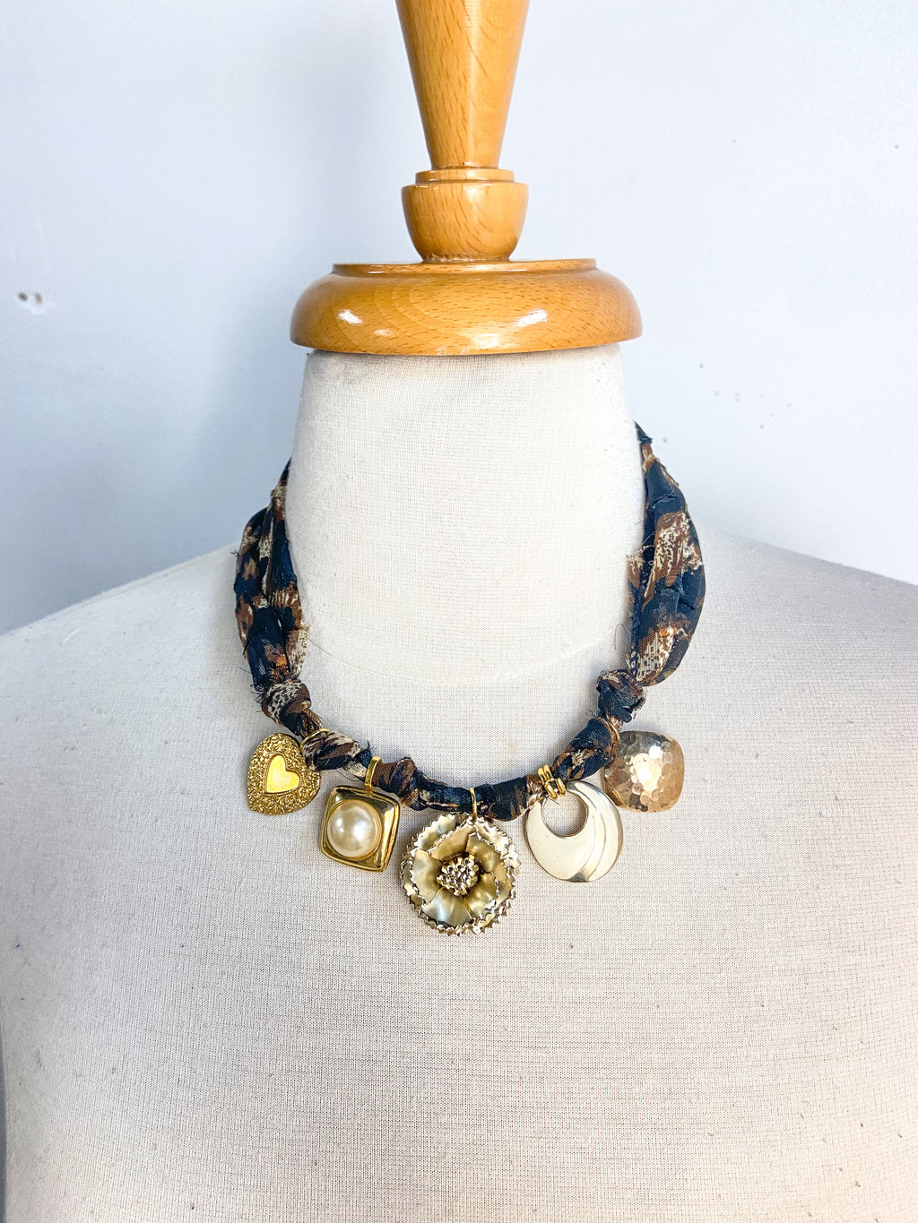 OOAK Gold Multi Charm Scarf Necklace