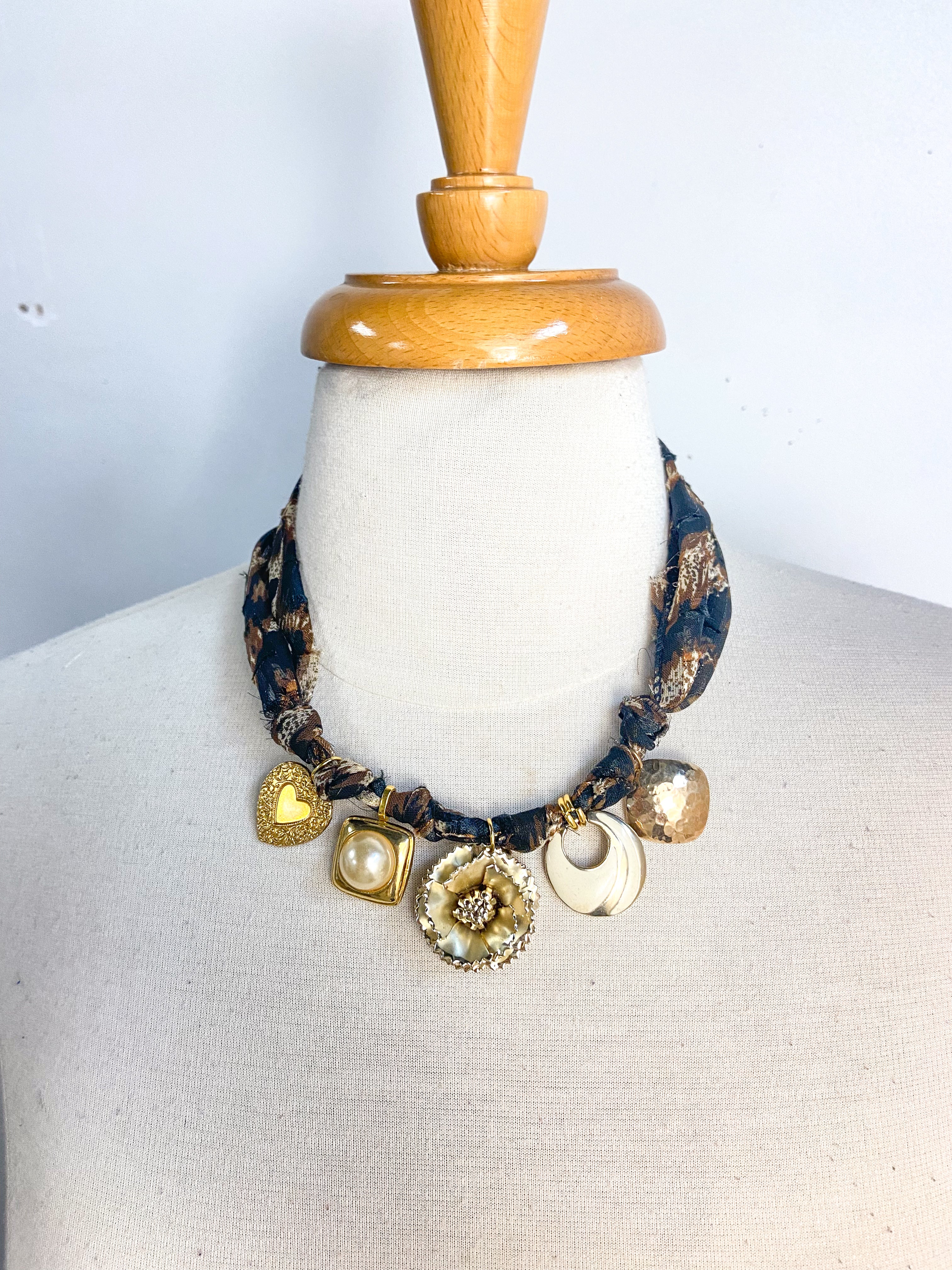 OOAK Gold Multi Charm Scarf Necklace
