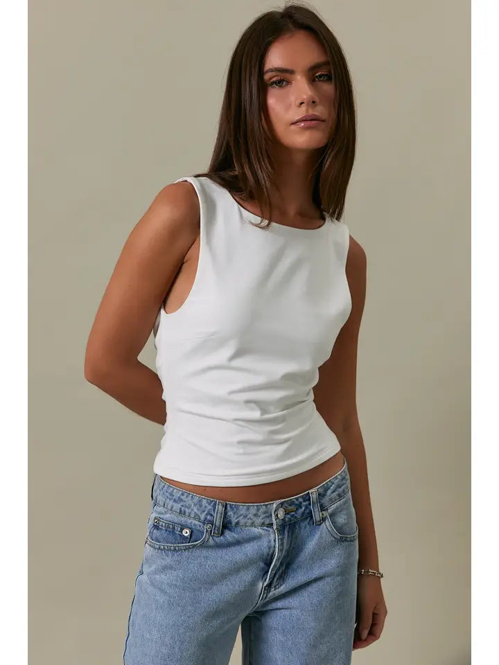 Sleeveless High Neck Cowl Back Detail Knit Top