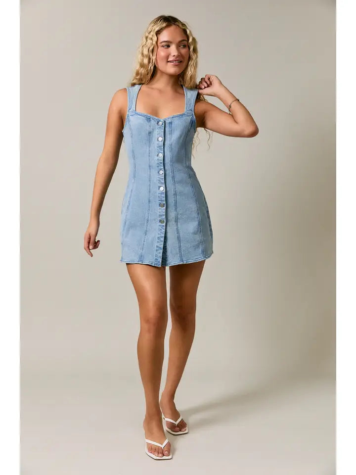 Sweetheart Neck Sleeveless Skort Denim Romper