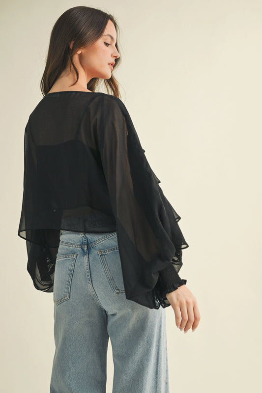 Tiered Ruffle Batwing Sleeve Top