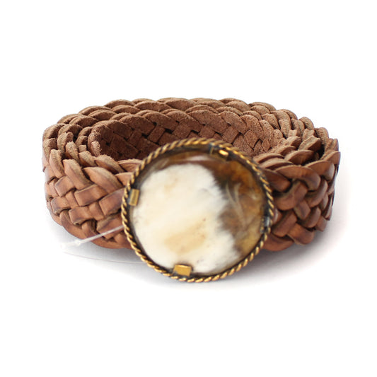 Leather Belt with Round Buckle