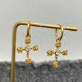 Inlaid Cz 18K Golden S.Steel Rose Cross Huggie Earrings