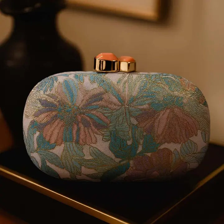 Floral Embroidered Evening Clutch Bag Vintage