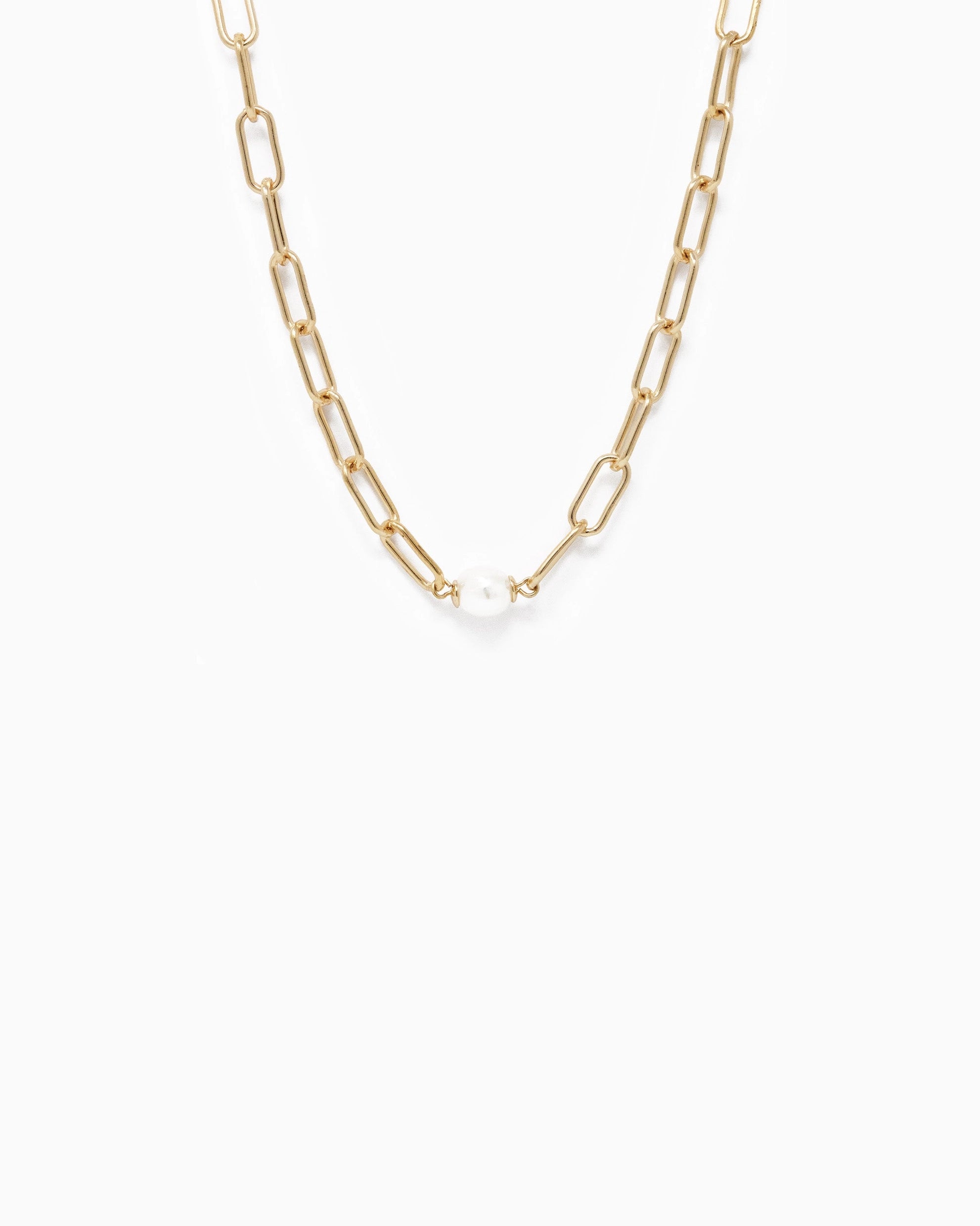 Paperclip w/Freshwater Pearls Pendant Necklace