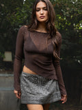Millenia Lurex Jersey Sparkle Assymetrical Long Sleeve Top